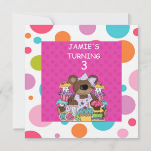 CUPCAKE & Bears GIRLS  Birthday Party Invit Invitation