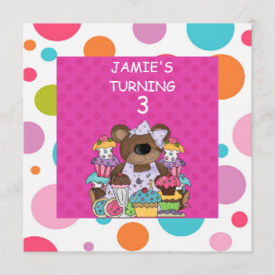 CUPCAKE & Bears GIRLS Birthday Party INVITATION