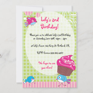 Cupcake Birdie Birthday Invites