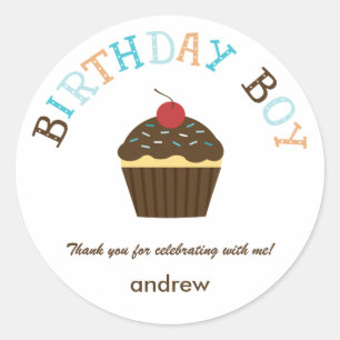 Cupcake Birthday Boy Favour Sticker /Envelope Seal