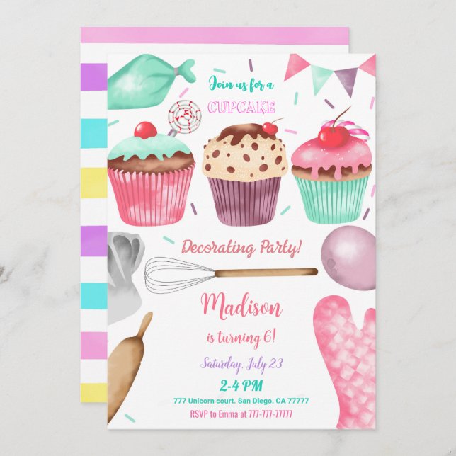 Cupcake Birthday Invitation (Front/Back)