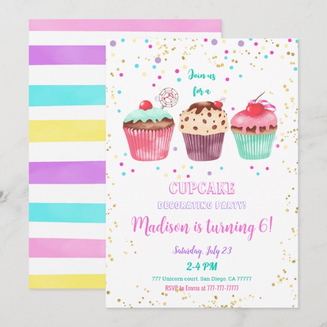 Cupcake Birthday Invitation (Front/Back)