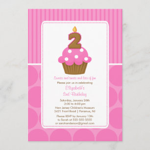 Cupcake Birthday Invitation 2nd Birthday Pink