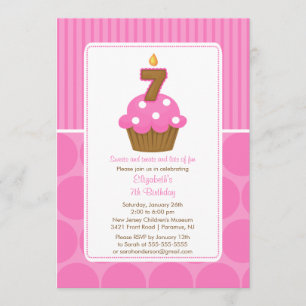Cupcake Birthday Invitation 7th Birthday Pink