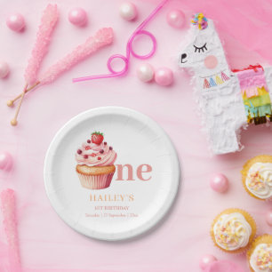 Cupcake Birthday Invitation, Girls 1st Birthday Paper Plate