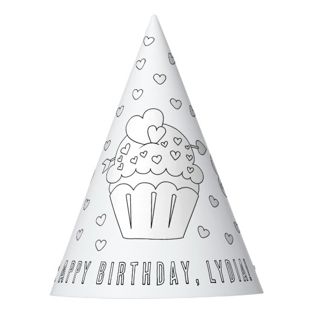 Cupcake Birthday Party - Colour Your Own Party Hat (Front)