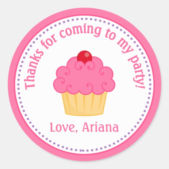 Cupcake Birthday Party Favour Tag Sticker (Front)