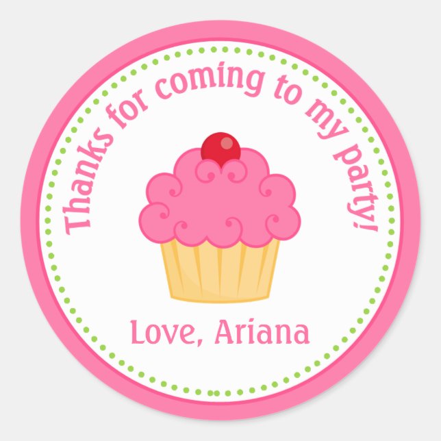 Cupcake Birthday Party Favour Tag Sticker (Front)
