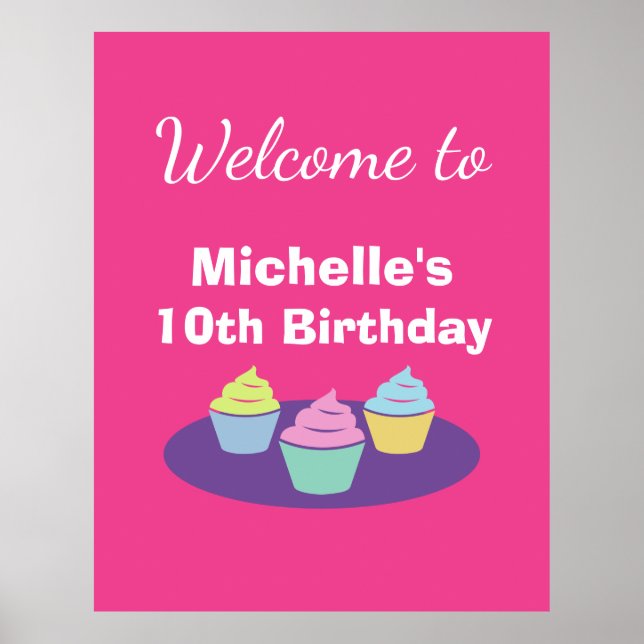 Cupcake Birthday party theme custom welcome poster (Front)