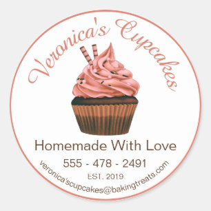 Cupcake Brown With Contact Details Classic Round Sticker