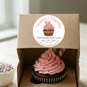 Cupcake Brown With Contact Details Classic Round Sticker