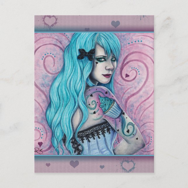 Cupcake Bubblegoth Pink Tattoos Turquoise Postcard (Front)