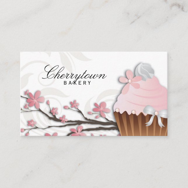 Cupcake Business Card Bakery Flower Cute White (Front)