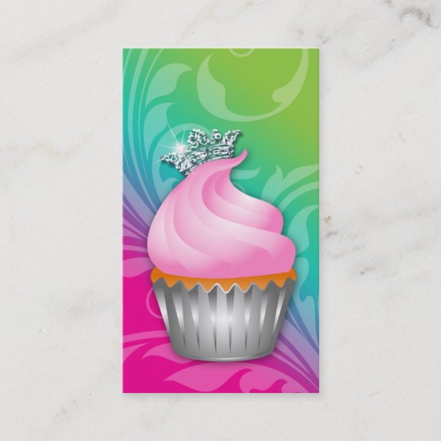 Cupcake Business Card Crown Classy Pink Green (Front)