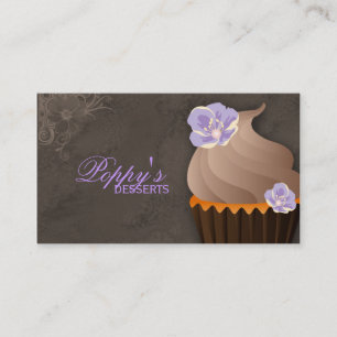 Cupcake Business Card Floral Brown Purple Vintage