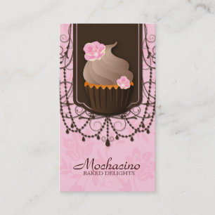 Cupcake Business Card Flower Pink Brown Pearl