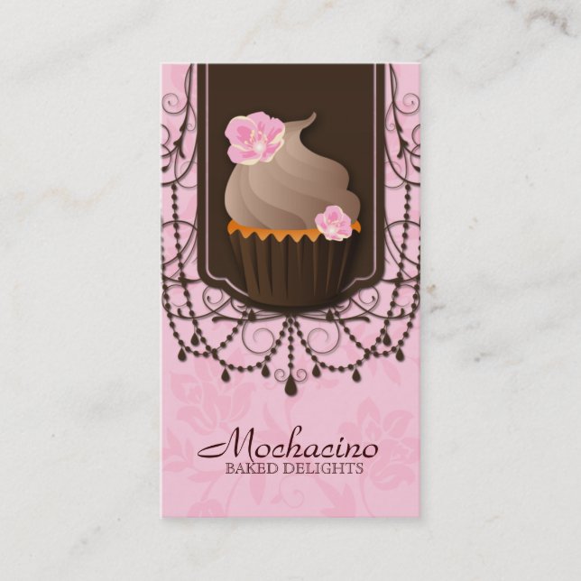 Cupcake Business Card Flower Pink Brown Pearl (Front)