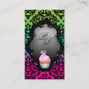 Cupcake Business Card Retro Damask Pink Green
