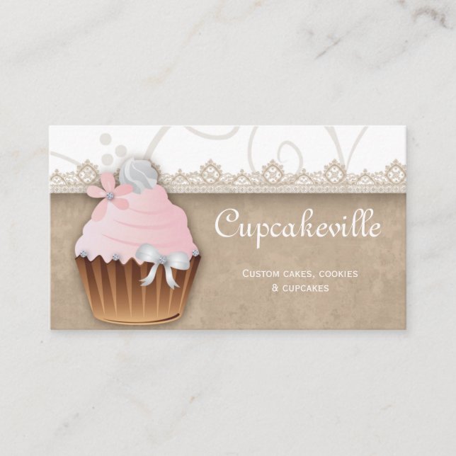 Cupcake Business Card Vintage Lace (Front)