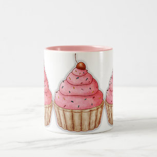 Cupcake Caffee Mug, Tasty  Cherry Cupcakes Two-Tone Coffee Mug