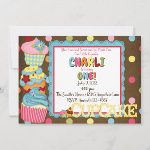 Cupcake Cake Birthday Party Invitations