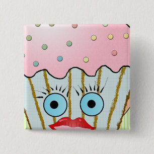 Cupcake Cake Birthday Pattern Face Eye Cute Eight 15 Cm Square Badge