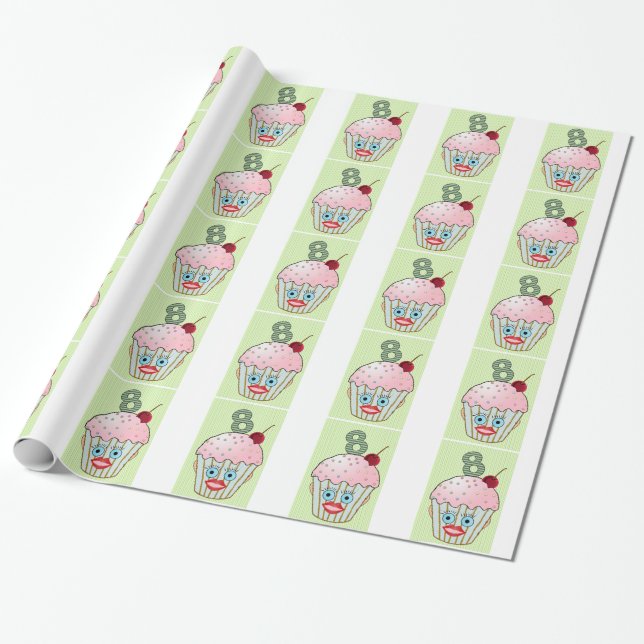 Cupcake Cake Birthday Pattern Face Eye Cute Eight Wrapping Paper (Unrolled)
