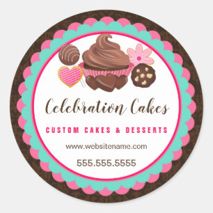 Cupcake Cake Pop Cookies Scalloped Banner Classic Round Sticker