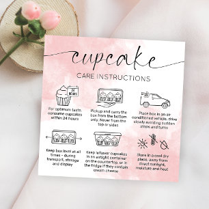 Cupcake Care Instructions Blush Pink Watercolor Square Business Card