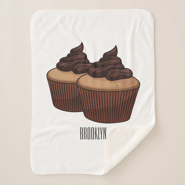 Cupcake cartoon illustration sherpa blanket (Front)