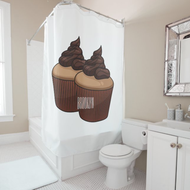 Cupcake cartoon illustration  shower curtain (In Situ)