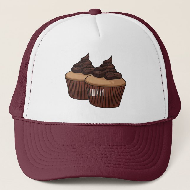 Cupcake cartoon illustration trucker hat (Front)