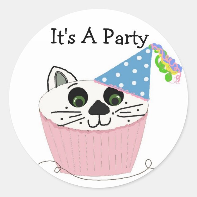 Cupcake Cat Birthday Saying Classic Round Sticker (Front)