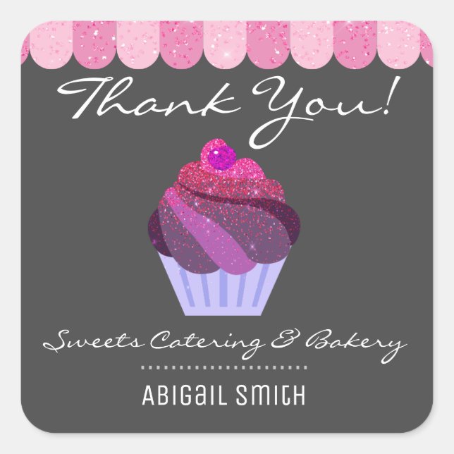 Cupcake Catering Bakery Girly Glitter  Square Stic Square Sticker (Front)
