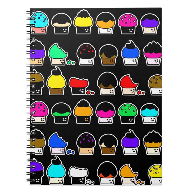 Cupcake Cavalcade – Colourful Repeating Pattern Notebook (Front)