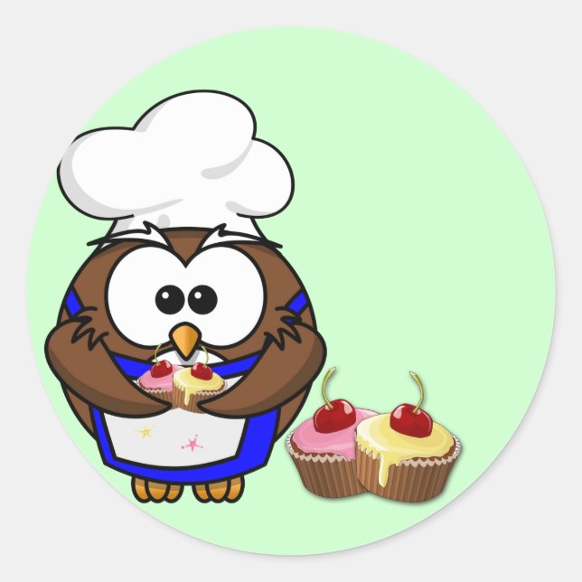 cupcake chef owl classic round sticker (Front)