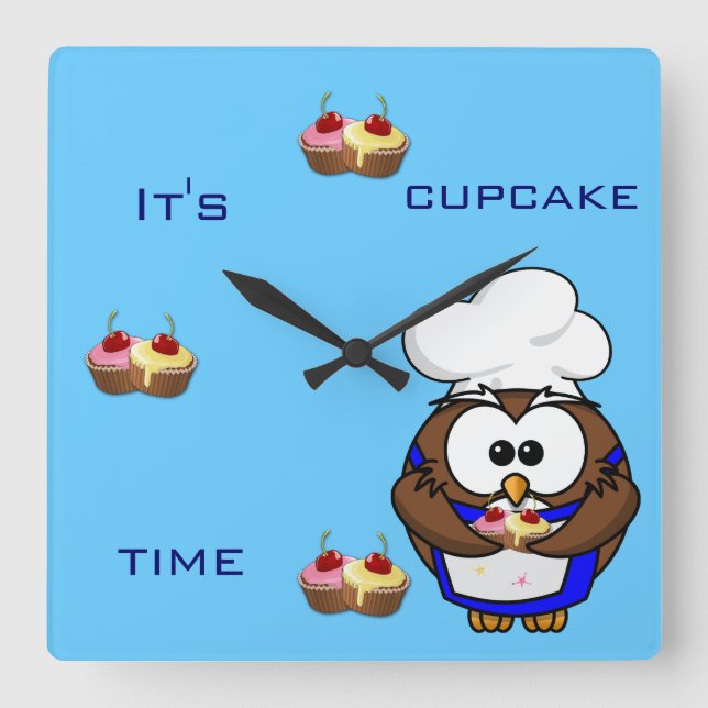 cupcake chef owl square wall clock (Front)