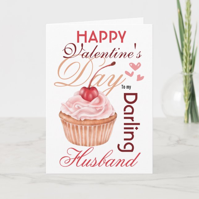 Cupcake cherry pink heart dessert romantic DIY Holiday Card (Front)