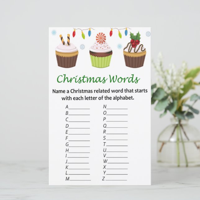 Cupcake christmas alphabet words game (Standing Front)