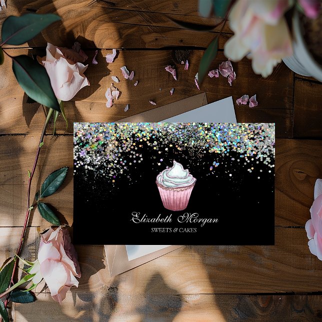 Cupcake Colourful Confetti, Black  Business Card (Creator Uploaded)