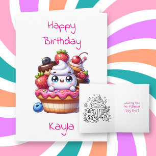 Cupcake Colouring Page Personalised Birthday Card