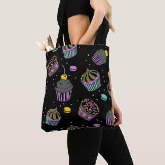 Cupcake Confetti Black Pink Blue Yellow Tote Bag