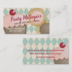Cupcake cookies retro argyle bakery business card