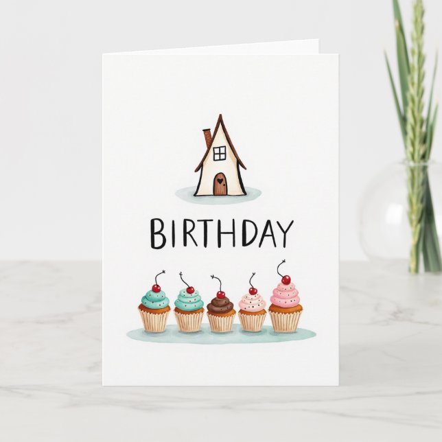 Cupcake Cottage Birthday Card (Front)