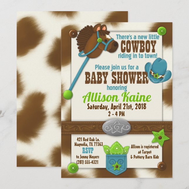 Cupcake Cowboy Baby Boy Shower Invitation (Front/Back)