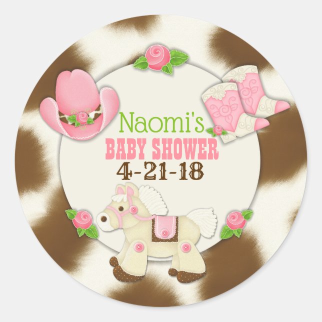 Cupcake Cowgirl Baby Girl Shower Stickers (Front)
