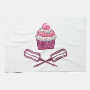 Cupcake & Crossed Beaters In Pink Tea Towel