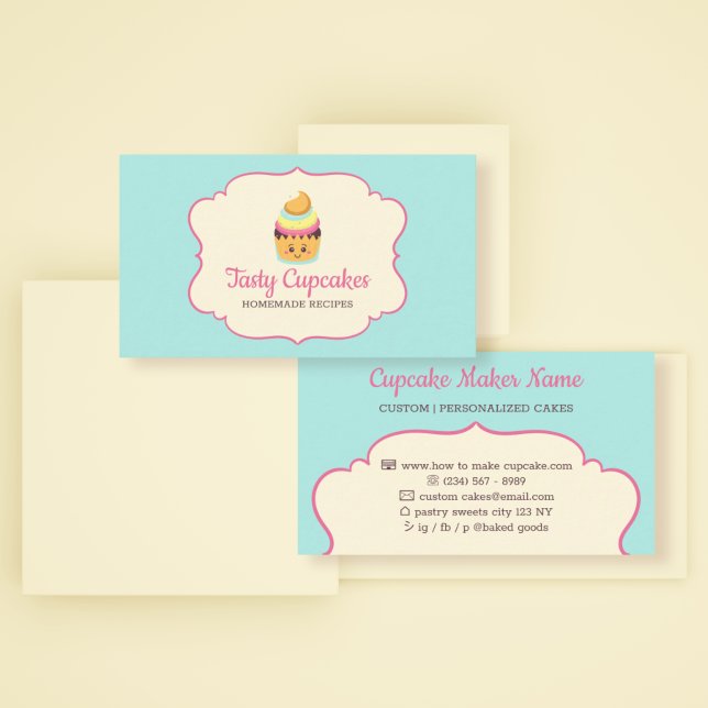 Cupcake Cute Baker tasty cook pink teal sweet Business Card (Creator Uploaded)