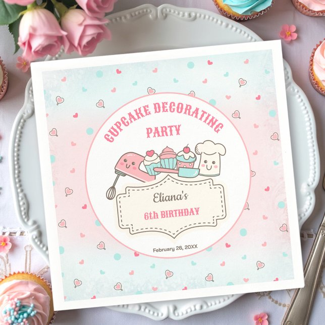 Cupcake Decorating Party Cute Baking Girl Birthday Napkin (Cupcake Decorating Party Cute Baking Girl Birthday Napkins)
