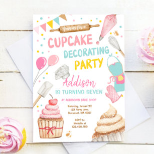 Cupcake Decorating Party Girl Kids Baking Birthday Invitation